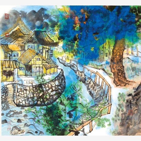 A_Christina Tung 董慧, Japan Fukuoka-Summer(1) 日本福岡記遊-夏之一, 2014, Ink &amp; Colour on Paper 水墨設色紙本, 70 cm x 70 cm