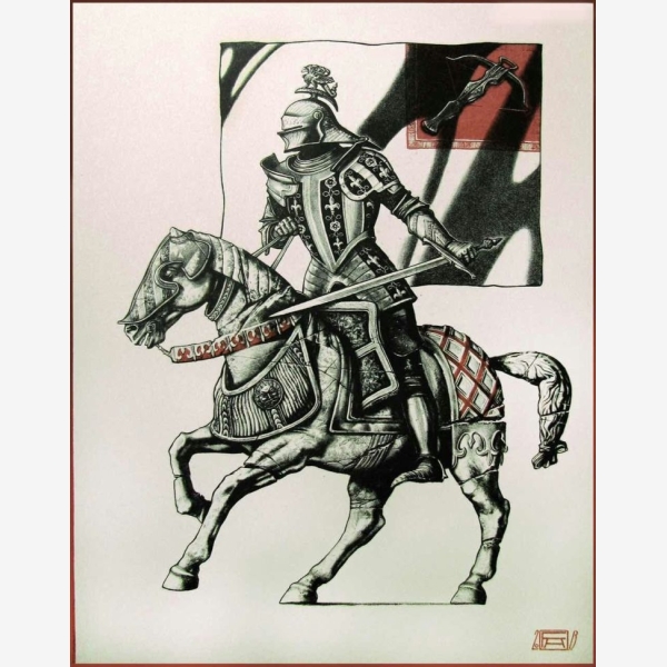 C_Aleksandr Fedorov, Knight and Time 騎士與時間, 2013, Lithography 石刻版畫, 52 cm x 32.5 cm