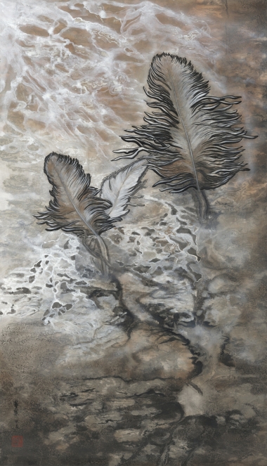 2-4MB_Christina Tung Wai 董慧, Tides at Qiantang River Series - Home Is Where The Heart Is 錢塘江潮汐系列之我心安處是故鄉, 2024, Mixed Media on Paper 混合媒材、雪梨紙, 125 cm x 74 cm,