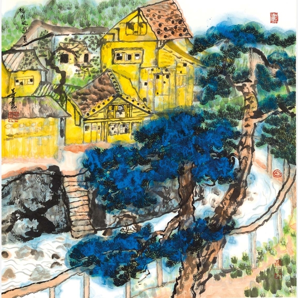 A_Christina Tung 董慧, Japan Fukuoka-Summer(2) 日本福岡記遊-夏之二, 2014, Ink &amp; Colour on Paper 水墨設色紙本, 70 cm x 70 cm