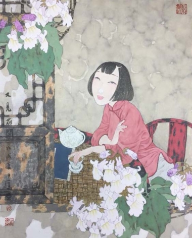 C_Shi Jing 石晶, Blooming Again 又見花開, 2018, Ink Colour on Rice Paper 水墨設色紙本, 60 cm x 48 cm
