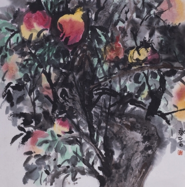 C_Qi Jiannan 齊劍楠, Pomegranate Tree 石榴圖, 2015, Ink Colour on Rice Paper 水墨設色紙本, 44 cm x 43 cm,