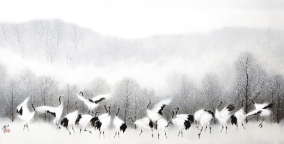 C_Lam Wu Fui 林湖奎, Fun in Snow 戲雪, 2017, Ink Colour on Paper 水墨設色紙本, 69 cm x 136 cm