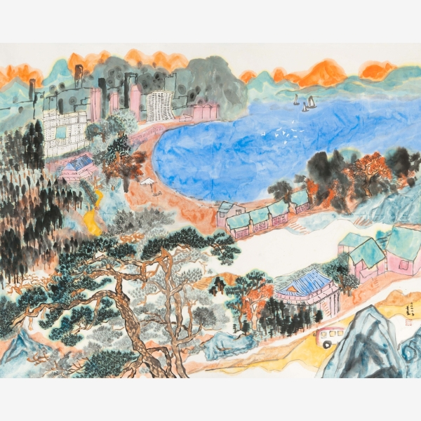 A_Christina Tung 董慧, Sketching at Repulse Bay 淺水灣寫生, 2012, Ink &amp; Colour on Paper 水墨設色紙本, 123 cm x 156 cm