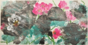 A_Christina Tung 董慧, 春荷, , Ink Colour on Rice Paper 水墨設色紙本, 50 cm x 98 cm F_73 cm x 130 cm