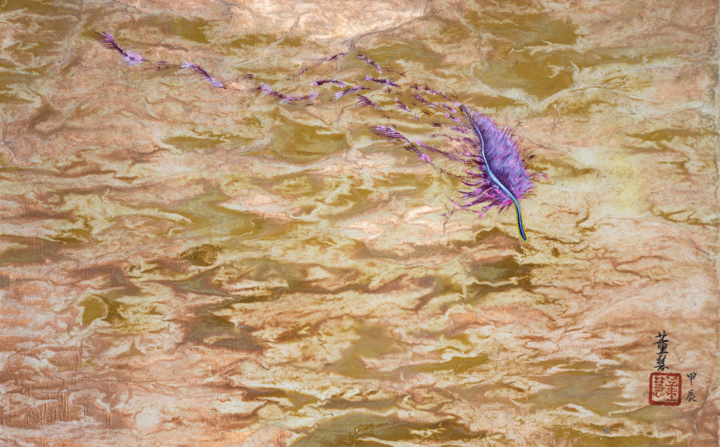 35_董慧, 呼應 — 錢塘江潮汐系列, 2024, 混合媒材、雪梨紙, 28 cm x 46 cm