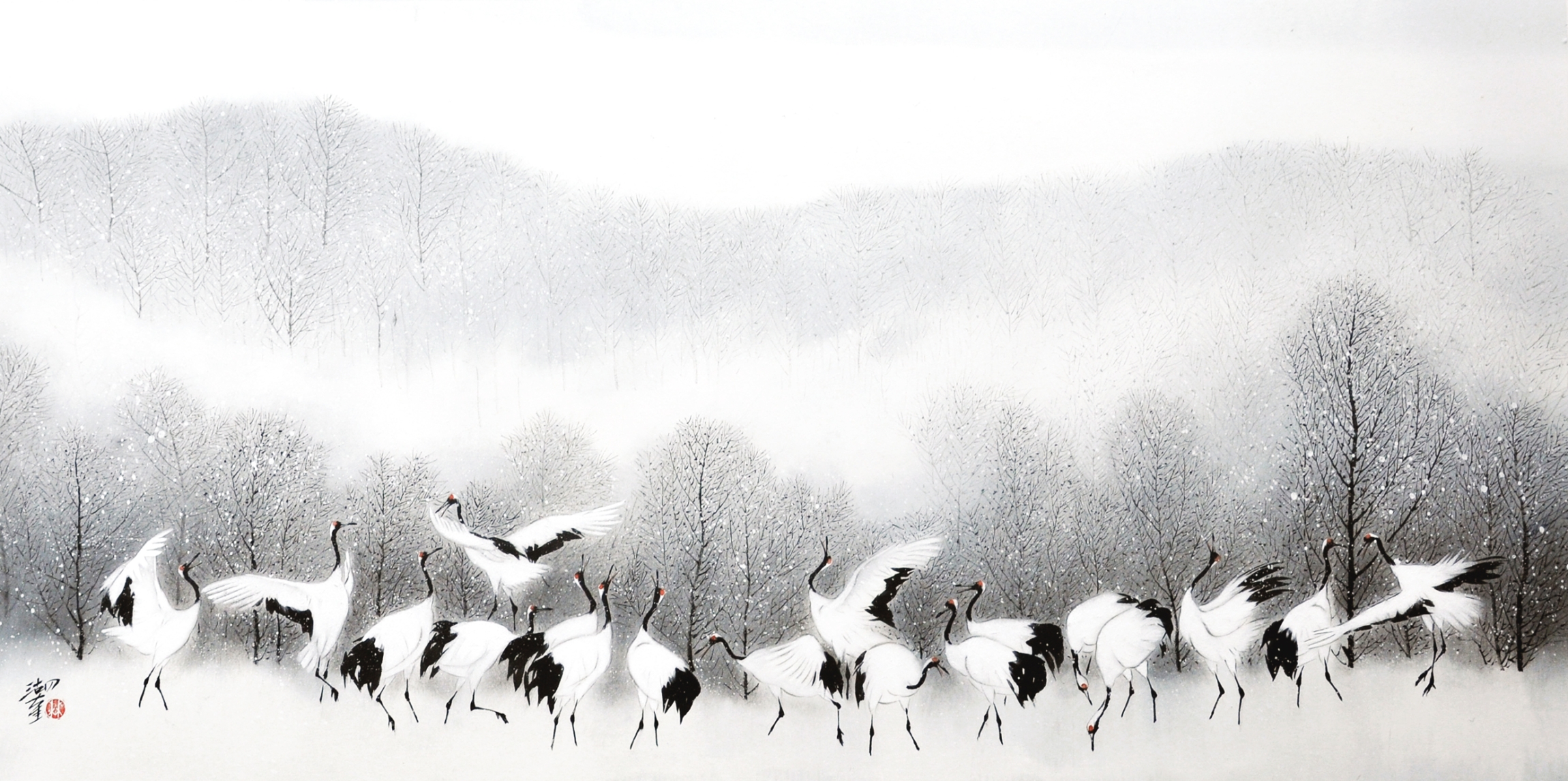 C_Lam Wu Fui 林湖奎, Fun in Snow 戲雪, 2017, Ink Colour on Paper 水墨設色紙本, 69 cm x 136 cm